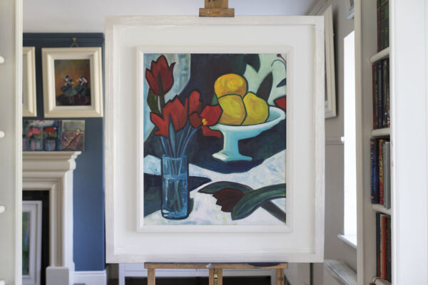 11. STILL LIFE – FLOWERS AND LEMONS – AFTER PEPLOE – FRAMED – 85 x 75cm – oil on board painting workshops