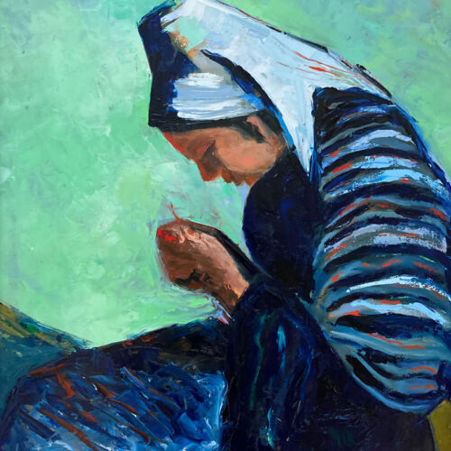 oil painting - ode to the seamstress - after O'Connor 60 x 50cm - oil on board - by Emily McCormack