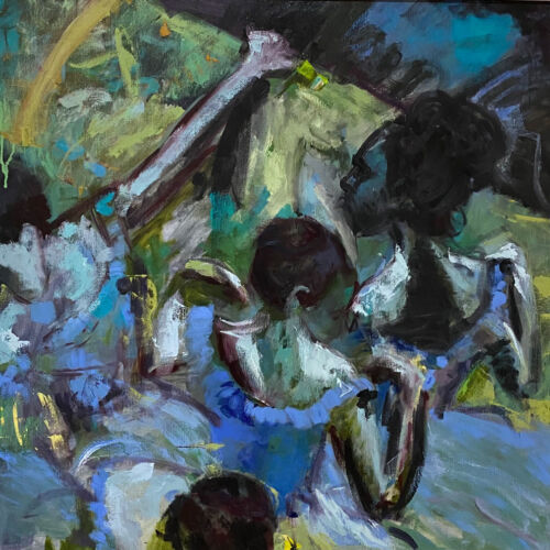 oil painting - figures the dancers in blue after degas - 90 x 90cm - oil on canvas