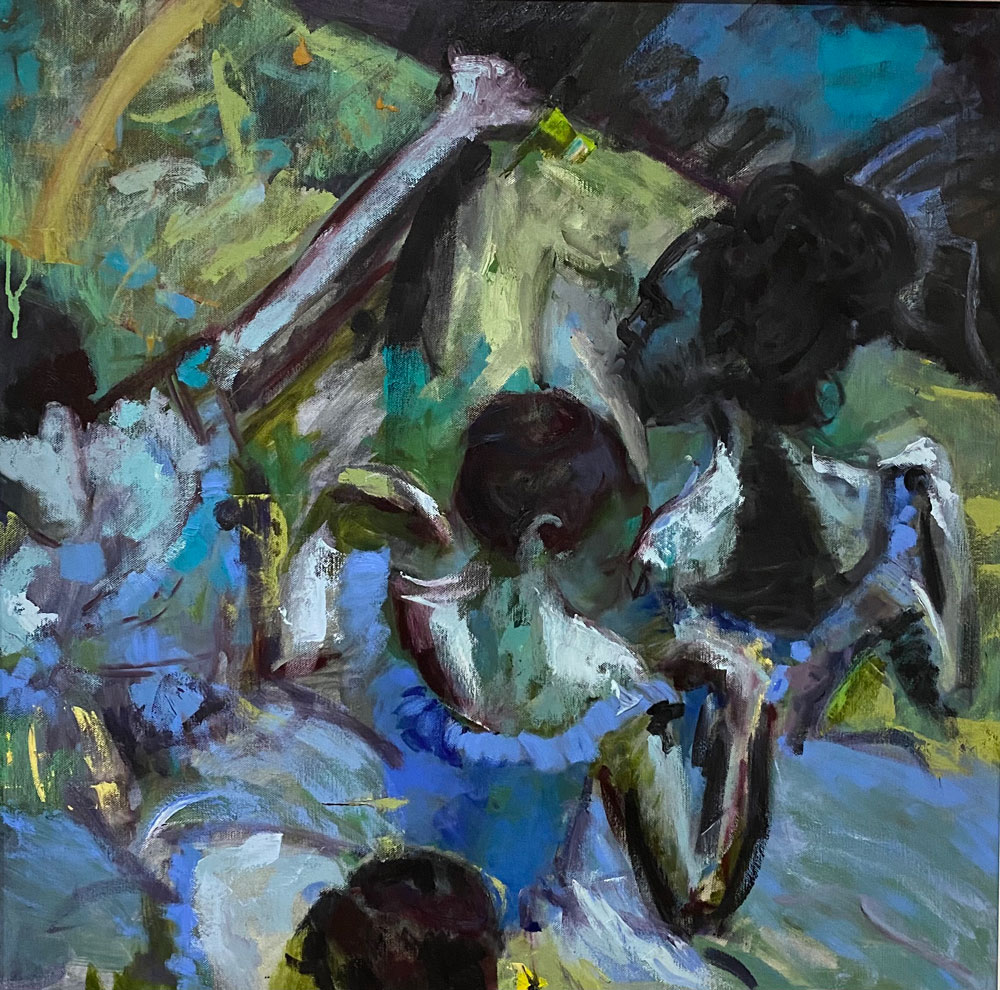 oil painting - figures the dancers in blue after degas - 90 x 90cm - oil on canvas