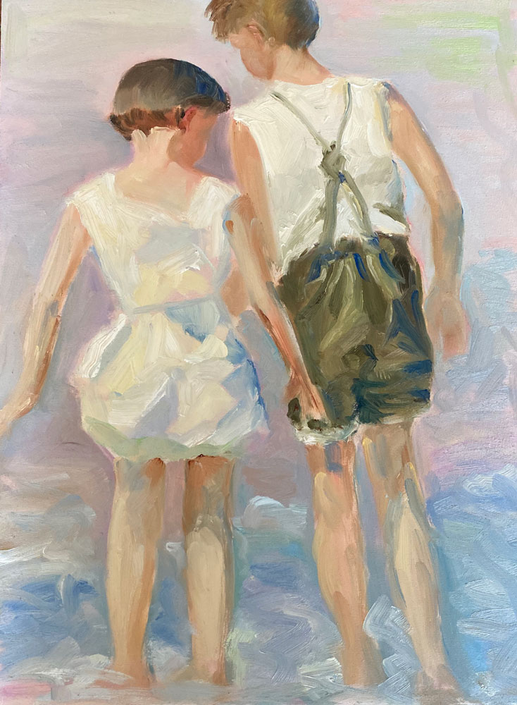 oil painting - figures - when every day was an adventure after potthast - 40 x 30cm - oil on board