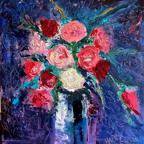 Oil painting - Floral - Be my valentine - 60 x 50cm - Oil on board