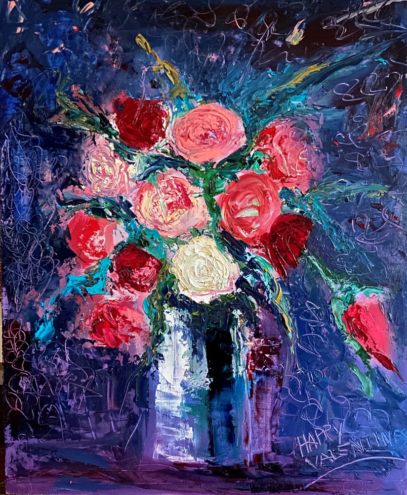 Oil painting - Floral - Be my valentine - 60 x 50cm - Oil on board