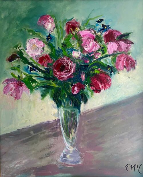 Oil painting - Floral - Just say it with roses, I love you - 60 x 50cm - Oil on board