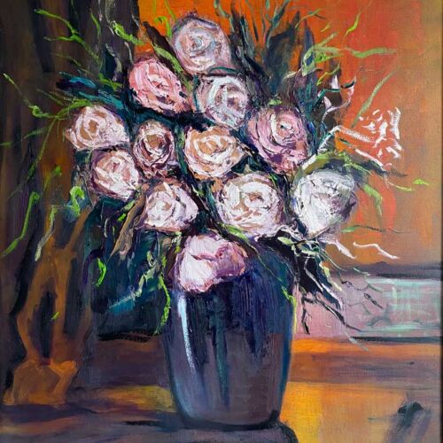 Oil painting entitled MIDSUMMER ROSES by Emily McCormack