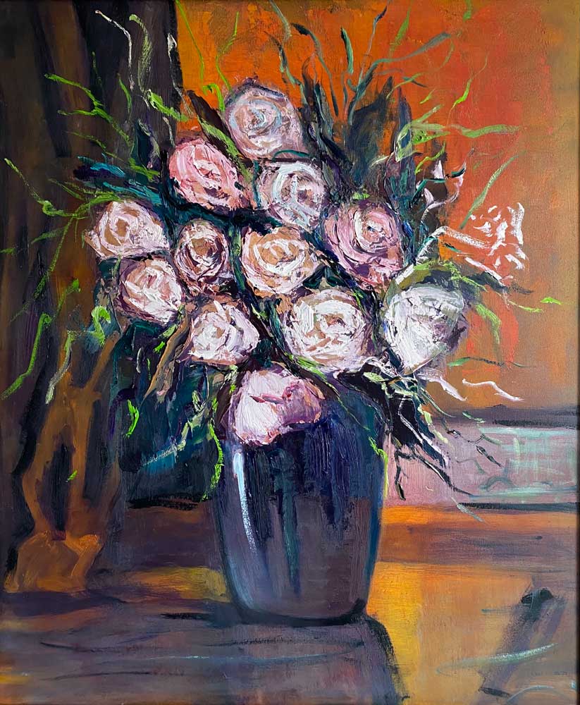 Oil painting entitled MIDSUMMER ROSES by Emily McCormack