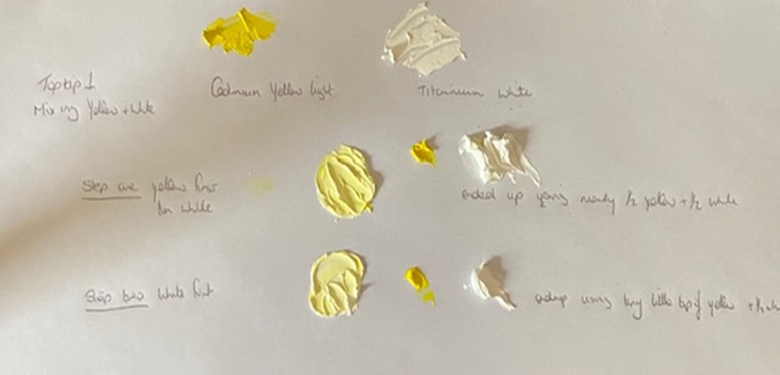 mixing yellow and white oil paints