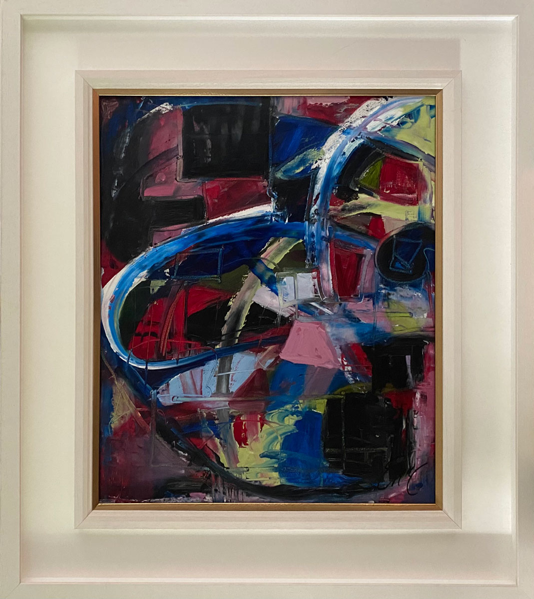 A SWIRAL AND RIOT OF PINKS, BLUES AND BLACKS - Original Abstract Oil Painting