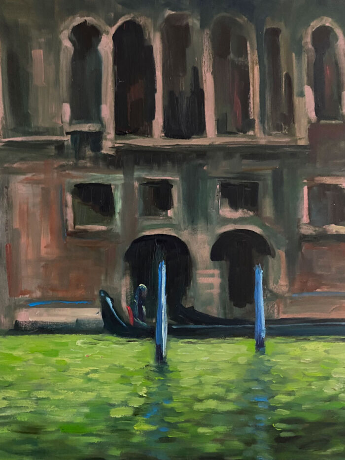 A Tourist in Venice - after Monet - cityscape oil painting by Emily McCormack