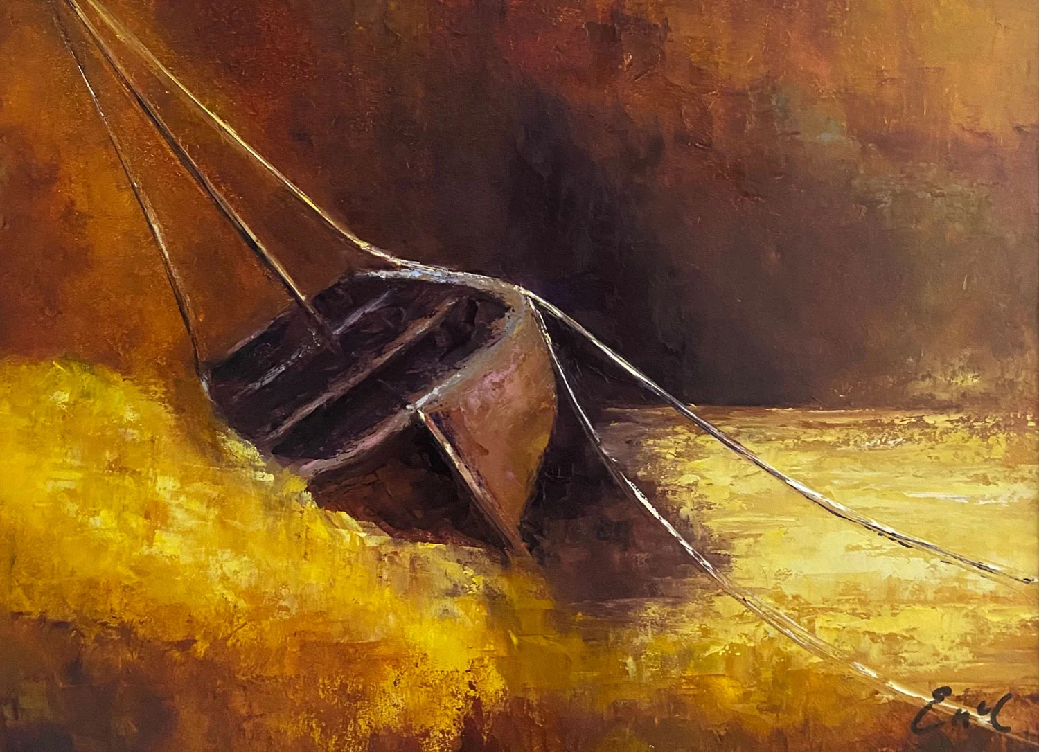 Resting on Golden Shores – Seascape oil painting Resting on Golden Shores - Seascape oil painting