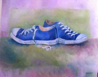 still life painting of trainers