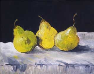still life painting pears