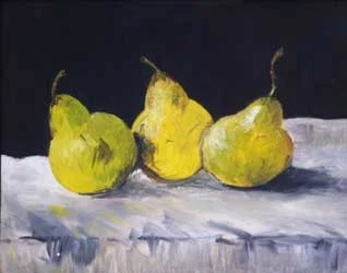 still life painting pears