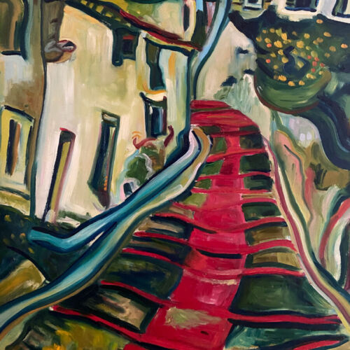 The Red Path - after Soutine - Cityscape oil painting