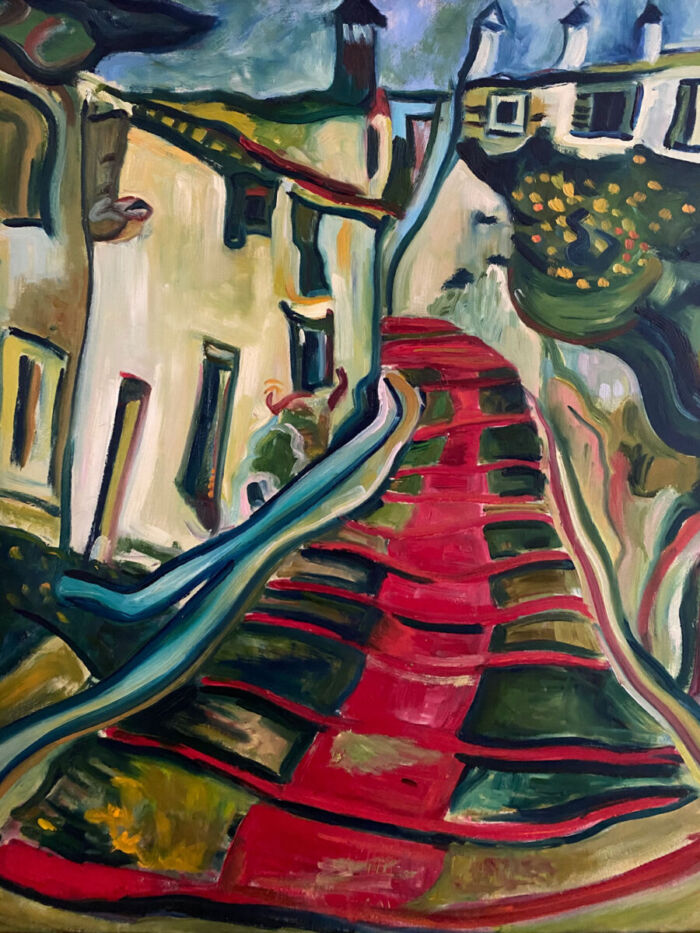 The Red Path - after Soutine - Cityscape oil painting