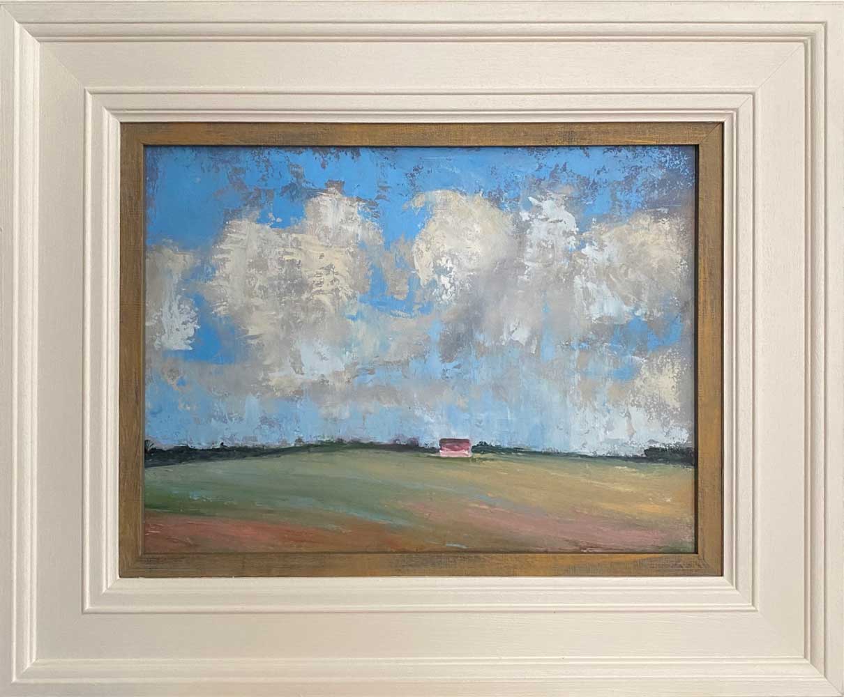THE RED SHED BENEATH THE ROLLING CLOUDS - oil painting