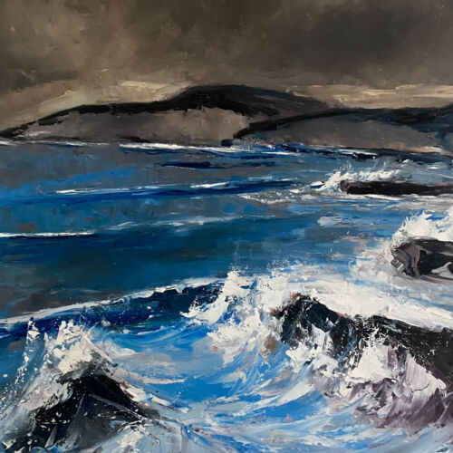 The Waves Crashed Along The Wil Atlantic Way - Original Seascape Oil Painting