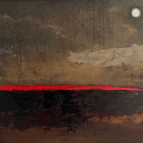 Brilliant Red Horizon Over The Bog - No3 - original Landscape Oil Painting