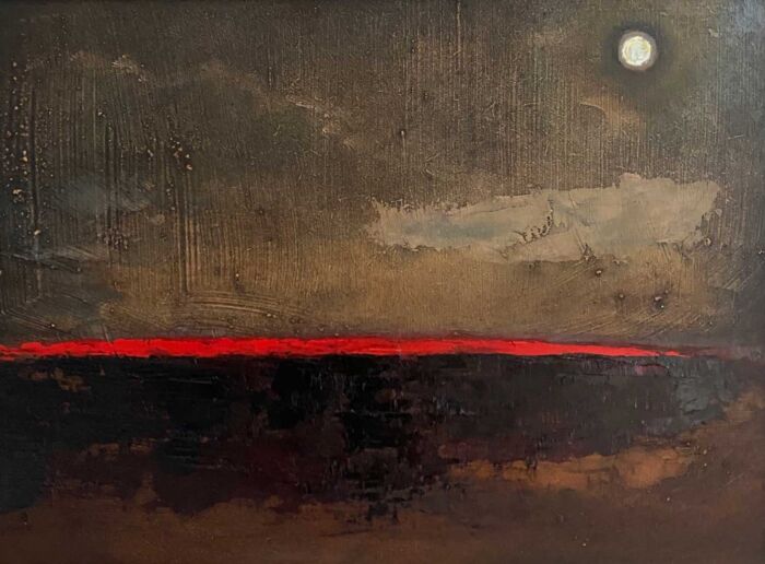 Brilliant Red Horizon Over The Bog - No3 - original Landscape Oil Painting