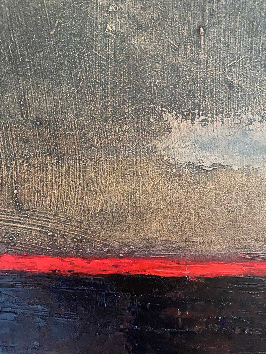 Brilliant Red Horizon Over The Bog - No3 - original Landscape Oil Painting