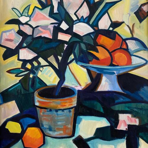 Flower Pot and Oranges - after Peploe - oil on board