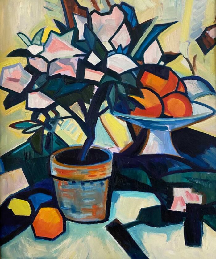 Flower Pot and Oranges - after Peploe - oil on board