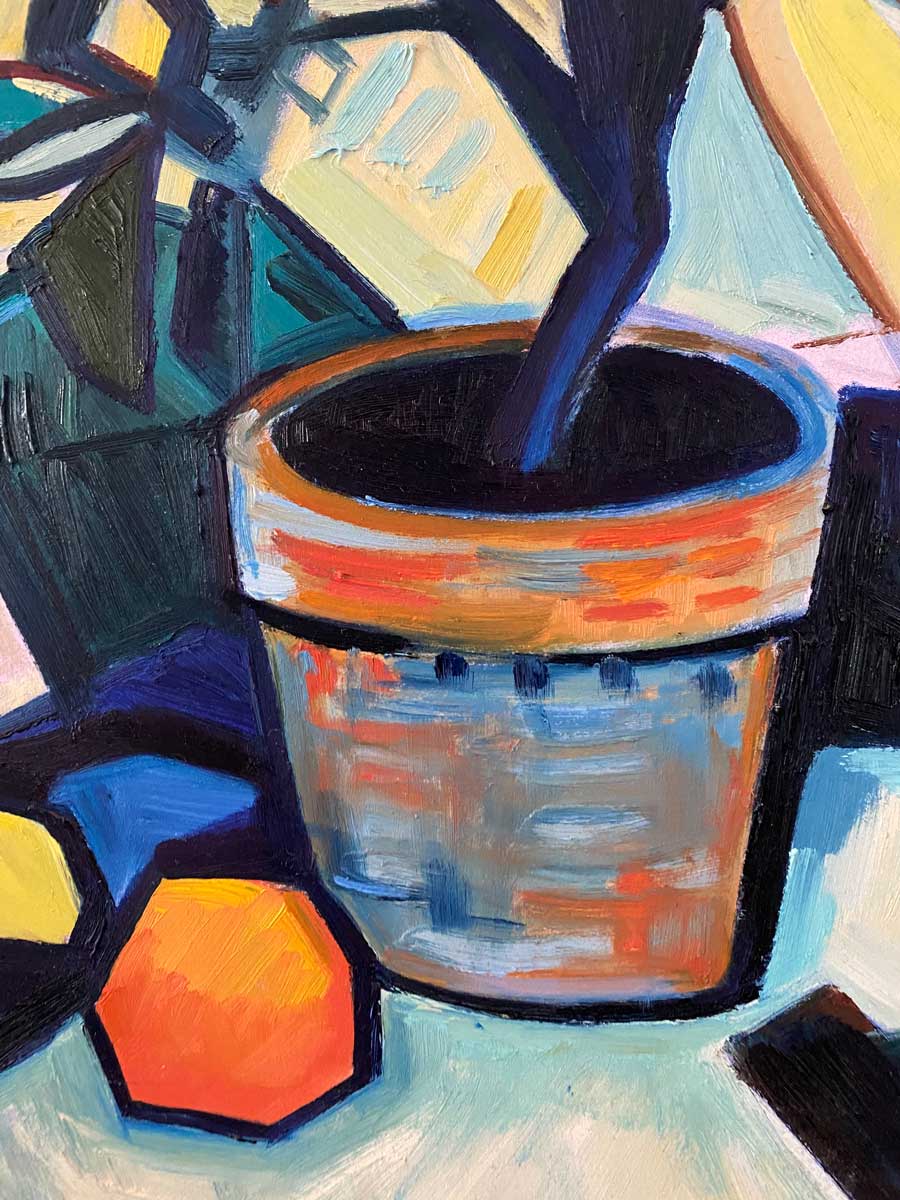 Flower Pot and Oranges - after Peploe - oil on board