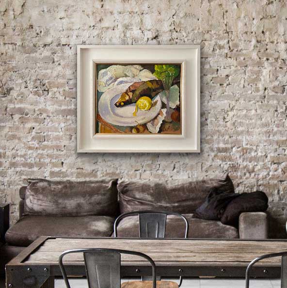 Still life of fish and lemons - after Serebriakova - oil painting