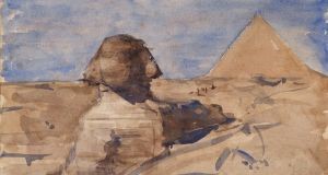 The Sphinx Half in Shadow and Chephren Pyramid, Giza, Egypt