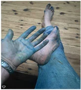 working with oil paints on hands working with oil paints on hands