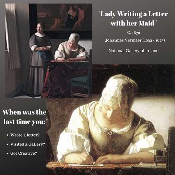lady writing a letter with her maid