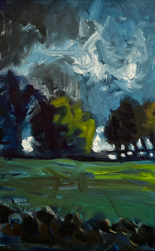 Gathering light on Tara Hill Ireland - oil painting