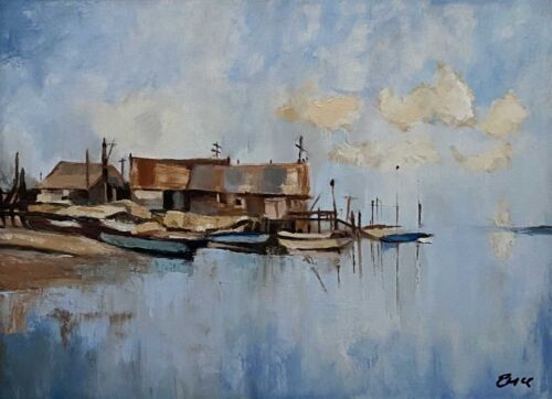 Down by the harbour after Seago - seascape oil painting