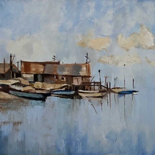 Down by the harbour after Seago - seascape oil painting