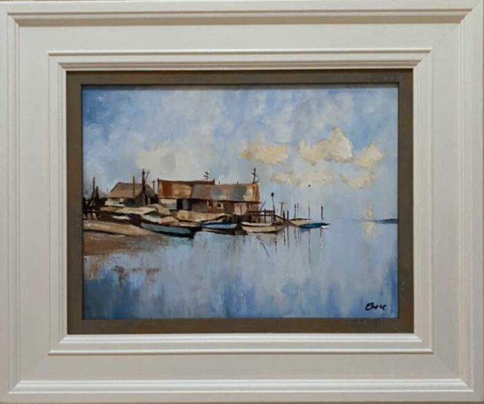 Down by the harbour after Seago - seascape oil painting