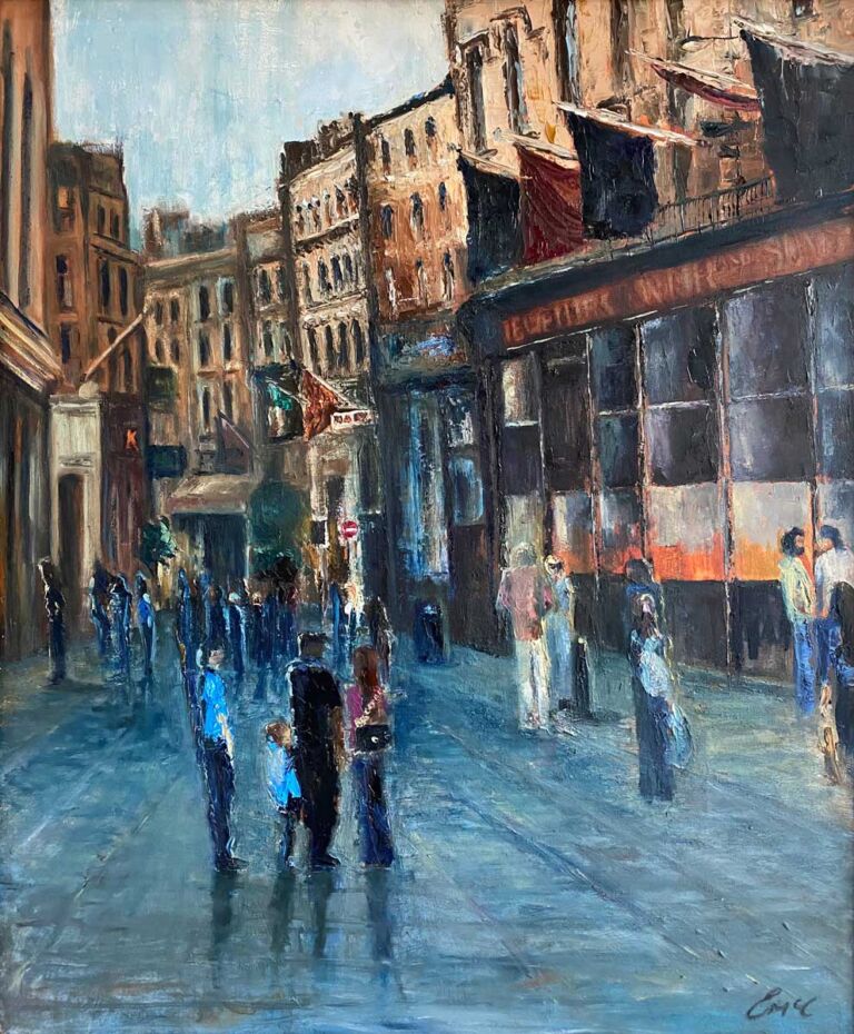 Summers Evening Stroll in Dublin Cityscape Oil Painting