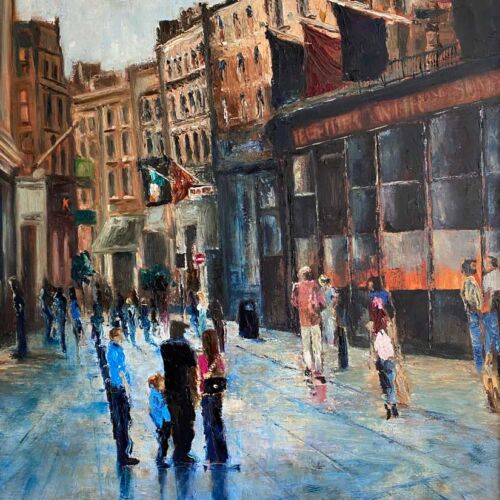 Summers evening stroll in Dublin - Cityscape oil painting