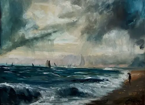 Looking on as The Storm Swept Across after Constable - seascape oil painting