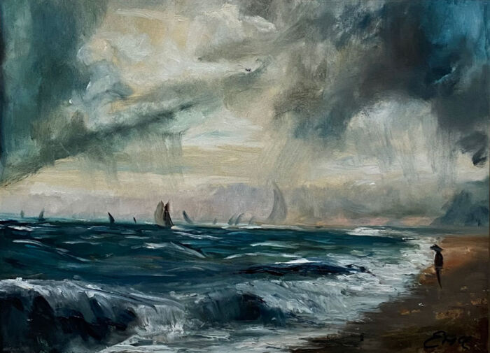 Looking on as The Storm Swept Across - seascape oil painting