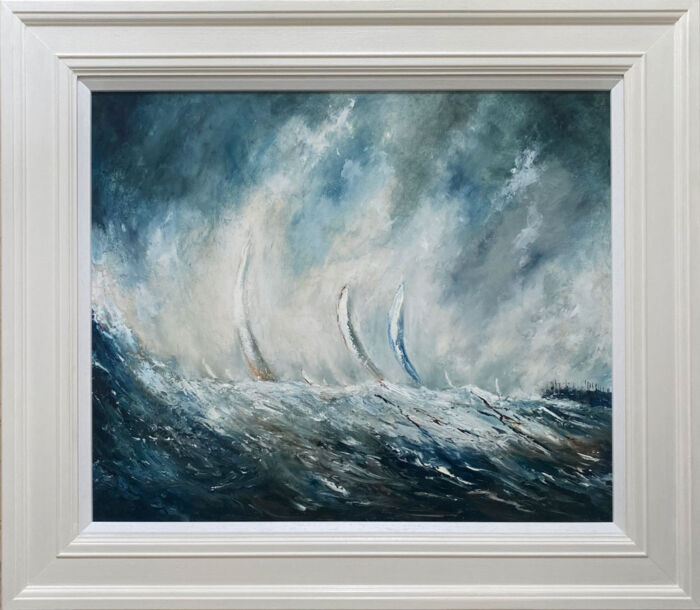 The Swell - seascape oil painting in white wood frame