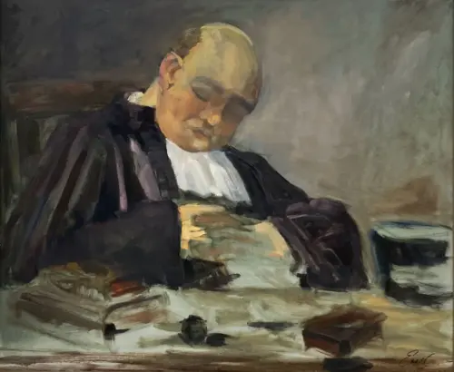 Court Judge Figurative painting. The Honourable Mr Justice Rests - original figure oil painting