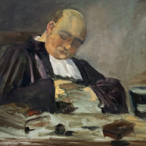 Court Judge Figurative painting. The Honourable Mr Justice Rests - original figure oil painting