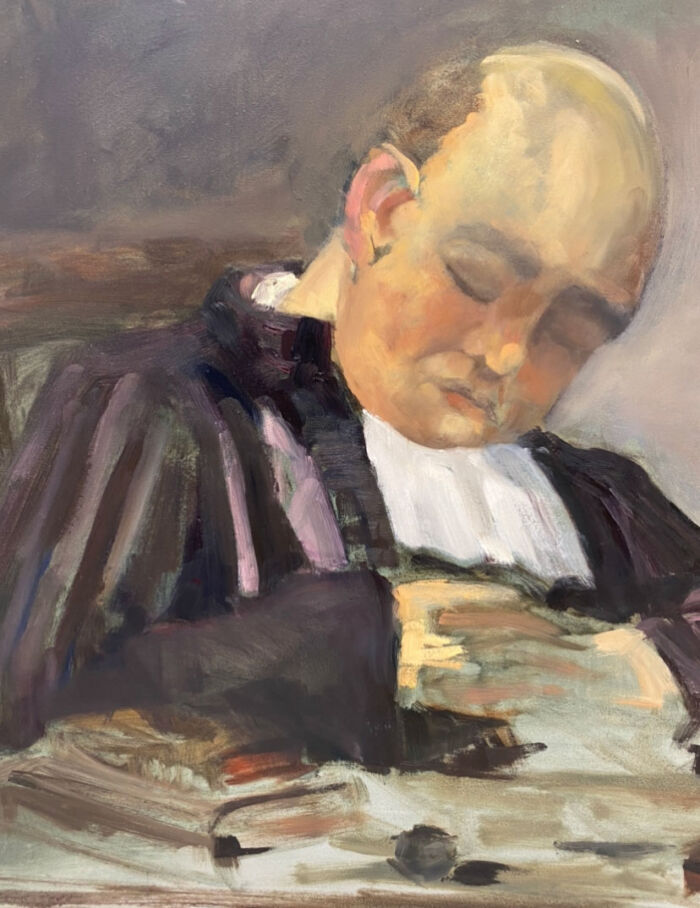 The Honourable Mr Justice Rests - original figure oil painting close up