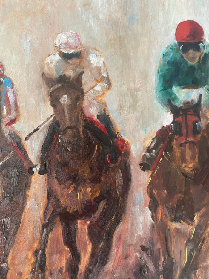 The Last Furlong - equine painting close up
