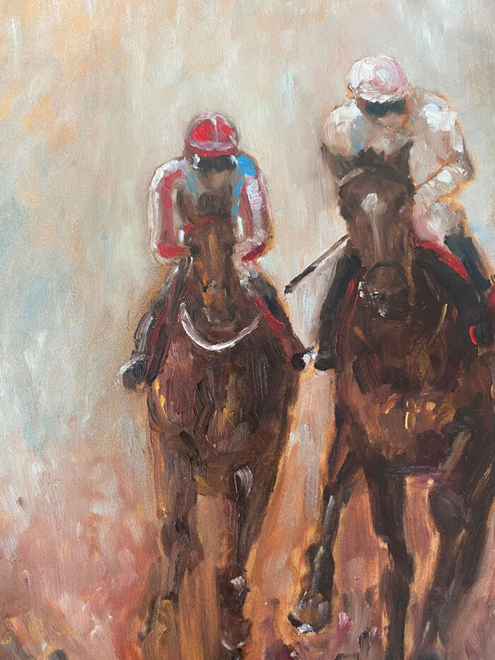 The Last Furlong - equine painting close up