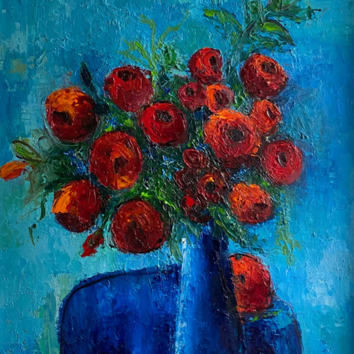 floral oil painting original - My Autumn Rose