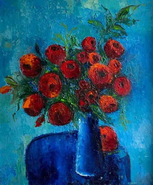 floral oil painting original - My Autumn Rose