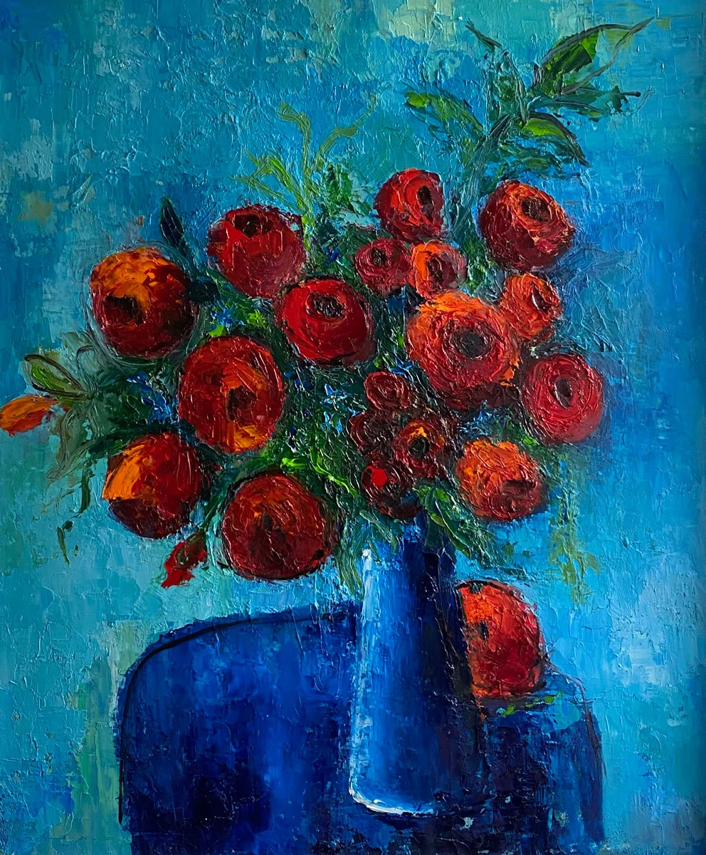 floral oil painting original - My Autumn Rose