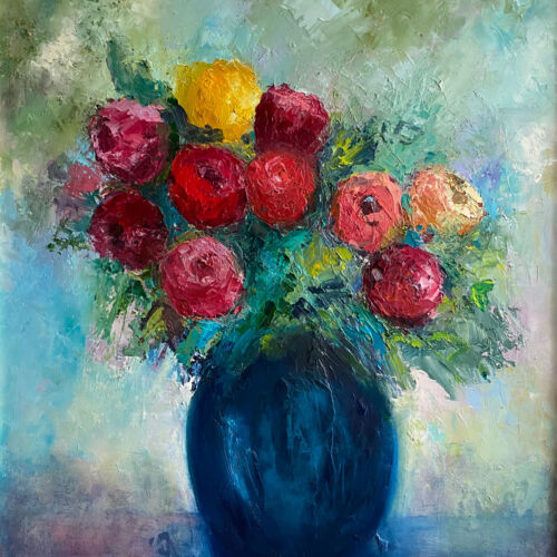 Floral oil painting - Sitting Pretty - bouquet of roses