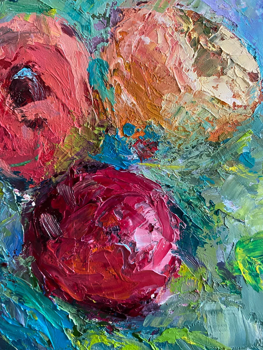Floral oil painting - Sitting Pretty - bouquet of roses